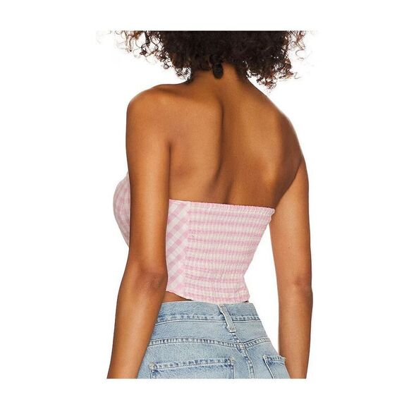 Free People OB1732606 Women's Sz Large Pink Leilani Gingham Tube Top - Picture 7 of 7